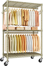 P1 Rolling Clothes Rack, Portable Wardrobe Closet with Wheels, Heavy-Duty Closet Clothing Rack for Hanging Clothes, 35.5" W x 15.7" D x 80.5" H, Hold 500lbs, Gold