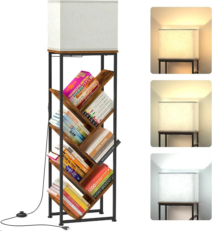 Tree Bookshelf with Light - 8 Tier Floor Standing Tree Bookshelf for Hardcove...