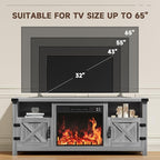 YESHOMY Fireplace TV Stand with Barn Doors and Open Display Shelf, Farmhouse Media Console with Hidden Cable Routing, Entertainment Center for Televisions up to 65+ Inch, Gray Wash