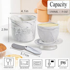 Ceramic Butter Crock with Lid & Spreader Knife, Butter Keeper - Ideal Butter Storage & Countertop Butter Dish, Marble White