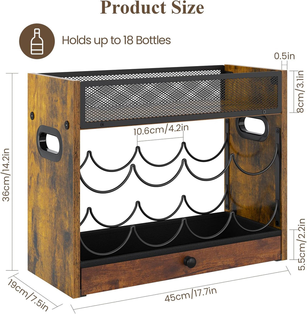 3-Tier Countertop Wine Rack, Coffee Syrup Rack Organizer With Drawer for Coff...