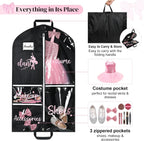 DEEKA Dance Garment Bag for Hanging Clothes with Zipper Pockets Dance Accessories Essentials Uniform Costume 40 Inch Dress Bags for Dance Competition Girls (Black,Pink-Dance)