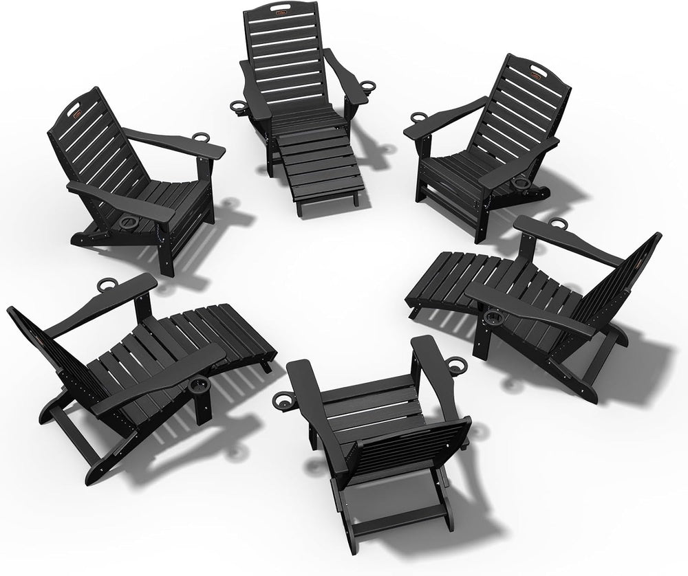 Ciokea HDPE Folding Adirondack Chair with Footrest,Black,6