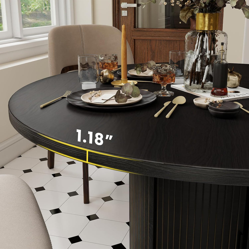 47" Round Dining Table with Hidden 2-Tier Storage Cabinet | Seats 4–6 | ...