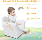 GLACER Kids Sofa with Ottoman, Kids White Couch with Embedded Crystal & PVC Leather, Upholstered Child’s Crown-Back Armchair, Baby Sofa Chair Seat Furniture, Princess Chair for Toddler Girls(White)