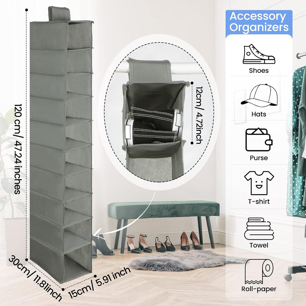 Kenning 4 Pack Hanging Shoe Shelves 10 Shelf Hanging Shoe Organizer Holder for Hats Purses Handbags Closet Space Saving