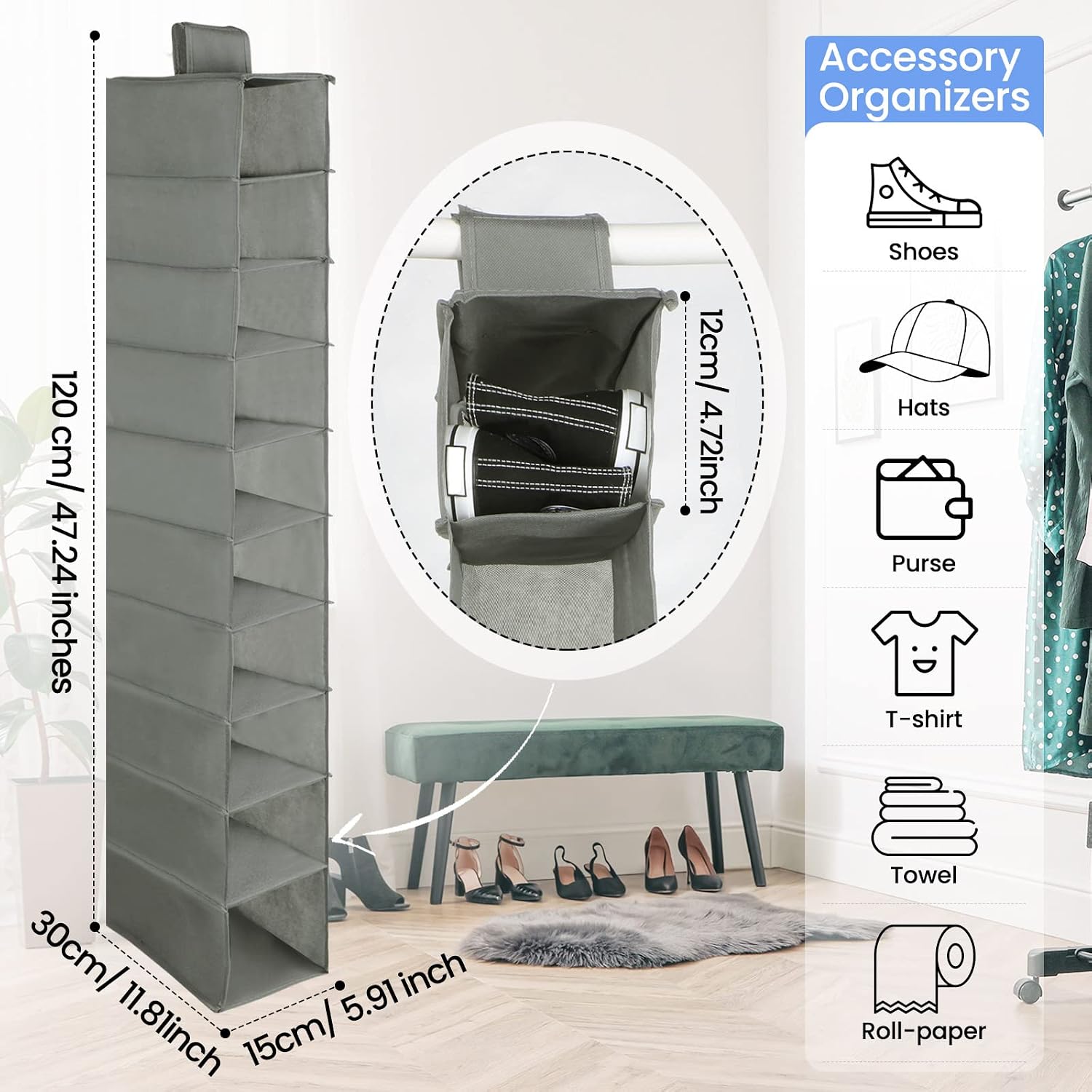 Kenning 4 Pack Hanging Shoe Shelves 10 Shelf Hanging Shoe Organizer Holder for Hats Purses Handbags Closet Space Saving