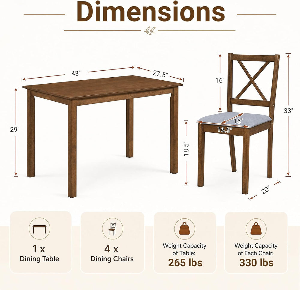 Giantex Dining Table Set for 4, Wood Kitchen Table with Upholstered Chairs | ...