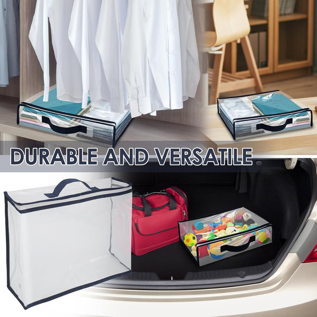12 Pack Clear Storage Bags with Zipper 12L Blanket Storage Bag Waterproof Dustproof Bedding Storage Organizer Foldable Clothes Containers with Handle for Comforter Sweater Sheet 15.7x11.8x3.9 Inch