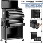 8-Drawer High Capacity Rolling Tool Box with Wheels,Rolling Tool Chest with Drawer,Tool Box on 4 Wheels with Lock, Tool Storage Cabinet Removable Portable Box for Garage Warehouse (Black)