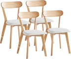Wood Louis Dining Chairs Set of 4 100% Natural Solid Wood Home Kitchen Upholstered Chairs with Curved Backrest and Soft Padded Seat