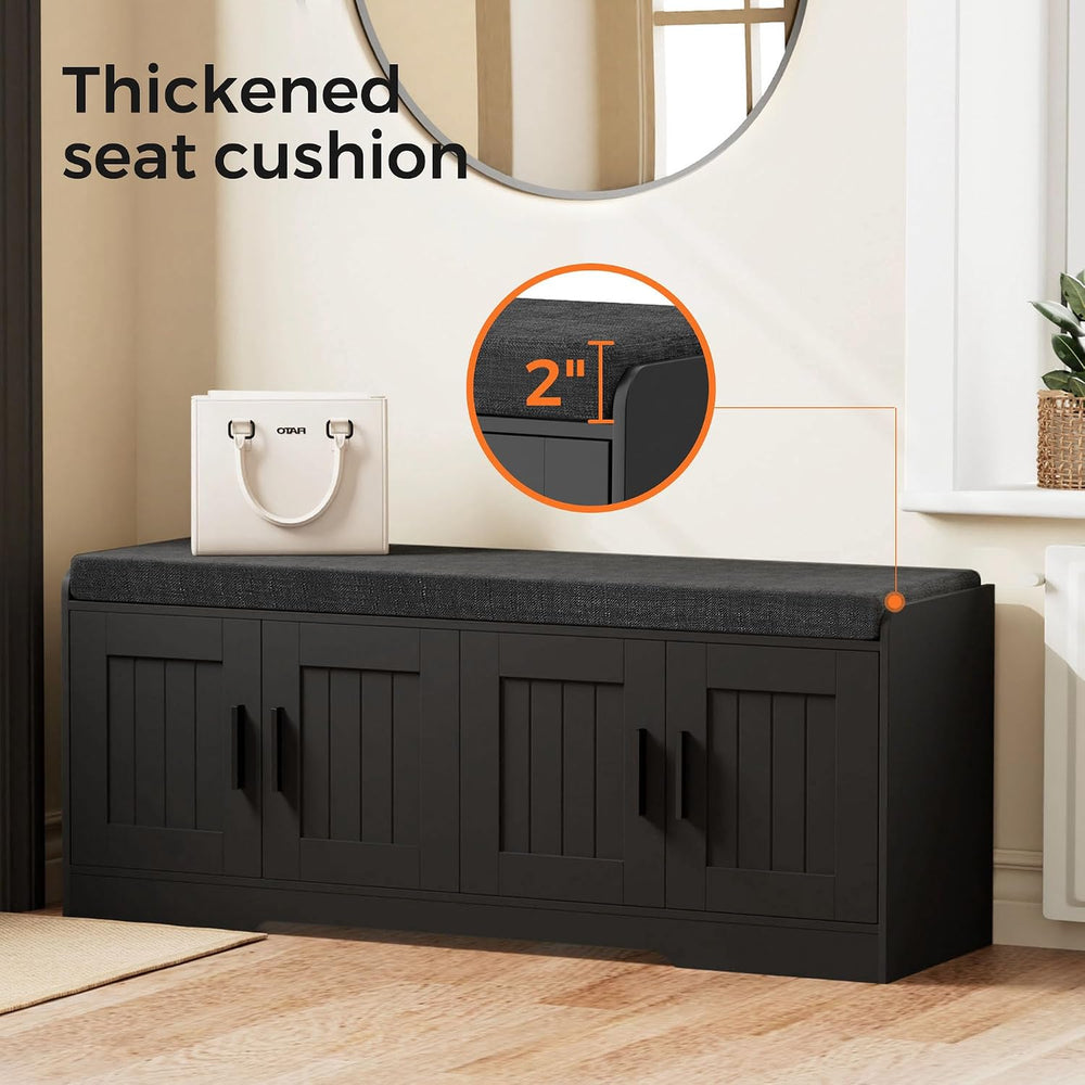 Homleke Shoe Storage Bench, 4 Doors & Thickened Padded Seat Cushion | 2-T...
