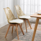 Clear Dining Chairs Set of 2, Modern Acrylic Dining Chair Kitchen Chairs with PU Leather Cushions Seat & Wood Legs, Side Chairs for Dining Room Kitchen Restaurant Balcony (Yellow)