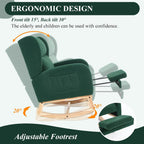 NIOIIKIT Nursery Rocking Chair with Footrest, Teddy Upholstered Glider Chair, Rocker Nursery Chair with Side Pocket, Glider Rocker, Accent Reading Chair for Living Room (Green)