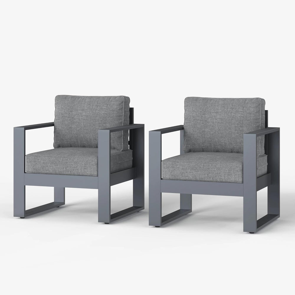 LayinSun Outdoor Patio Aluminum Chair, Metal Modern Armchair Set of 2 with Wa...