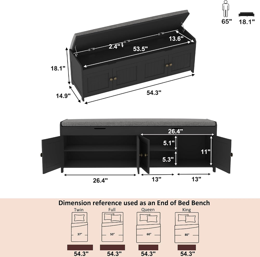 HOMEFORT 54.4" Shoe Bench with Lift Top Storage, Entryway Bench with Cus...