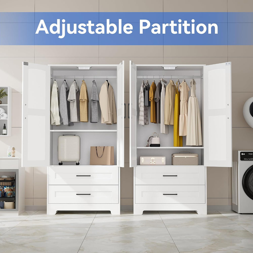 Wooden Armoire Wardrobe Closet, Wardrobe Cabinet with Door and Shelves, Frees...