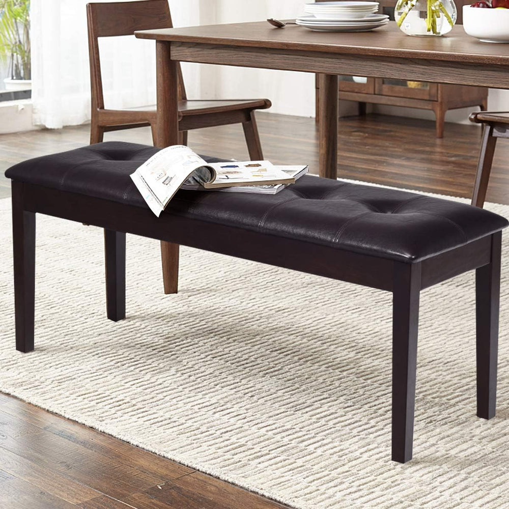 Upholstered Dining Bench Seat with PU Leather, End of Bed Bench | Button-Tuft...
