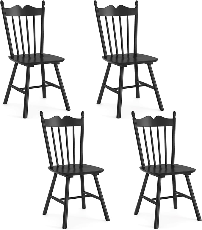 LUE BONA Black Dining Chairs Set of 4, Windsor Wooden Dining Chair with Thick...