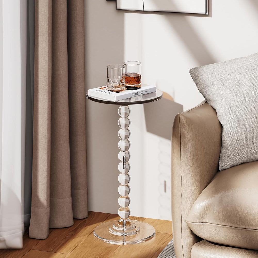 Acrylic Side Table, End Table Round Top with Solid Post for Living Room, Bedr...