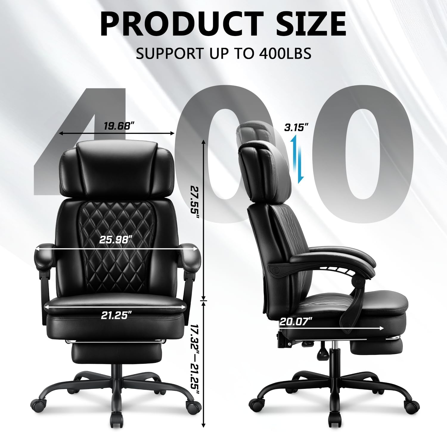 Executive High Back Home Office Chair with Foot Rest & Adjustable Headrest for Lower Back Pain Relief, Comfy Ergonomic Computer Desk Chair 400lb, Padded PU Leather Chair, Pocket Spring seat