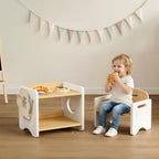 HOOBRO Weaning Table and Chair Set, 3-Level Height Adjustable Chair for Ages 1-3, Wooden Baby Activity Furniture for Reading, Playing and Eating, Enlarge Desktop, Easy to Assemble, Natural WN03KT01