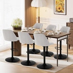 COLAMY Bar Stools Set of 6, Modern Swivel Bar Chairs, Adjustable Upholstered Barstools Counter Height with Full Backrest for Bar, Dining Room, Kitchen Island, Grey