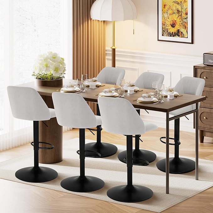 COLAMY Bar Stools Set of 4, Modern Swivel Bar Chairs, Adjustable Upholstered ...