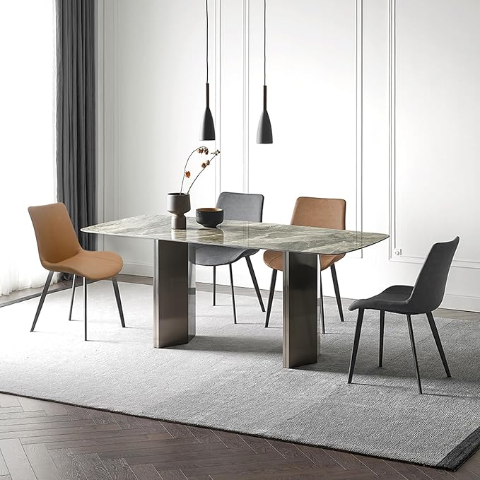 Dining Chairs, Modern PU Leather Dining Room Chair with Sturdy Metal Legs, Upholstered Seat Dinner Chairs Accent Side Chairs for Indoor Kitchen Living Room (Grey, Set of 2)