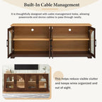 Farmhouse TV Stand with Adjustable Shelves for TVs up to 70'', Entertainment Center with Semi-Arched Glass Doors, Wood Grain Sideboard with Cable Management for Living Room, Walnut