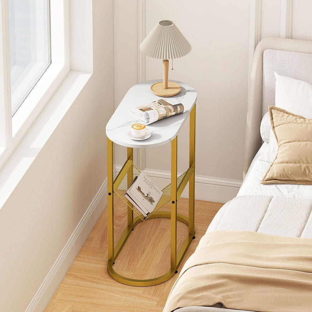 Giantex Oval Narrow Side Table, Small End Table with Magazine Rack Sling Hold...
