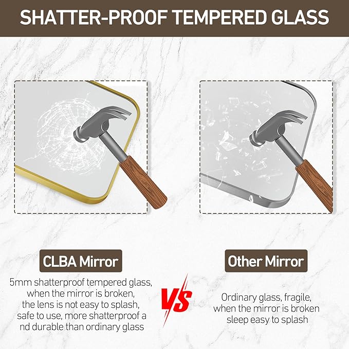 Matte Gold Mirror, 16x24 Inch Brushed Gold Mirror, Aluminum Alloy Framed Vanity Mirror, Rounded Rectangle Bathroom Mirror for Over Sink, Anti-Rust Wall Mirror (Horizontally or Vertically)