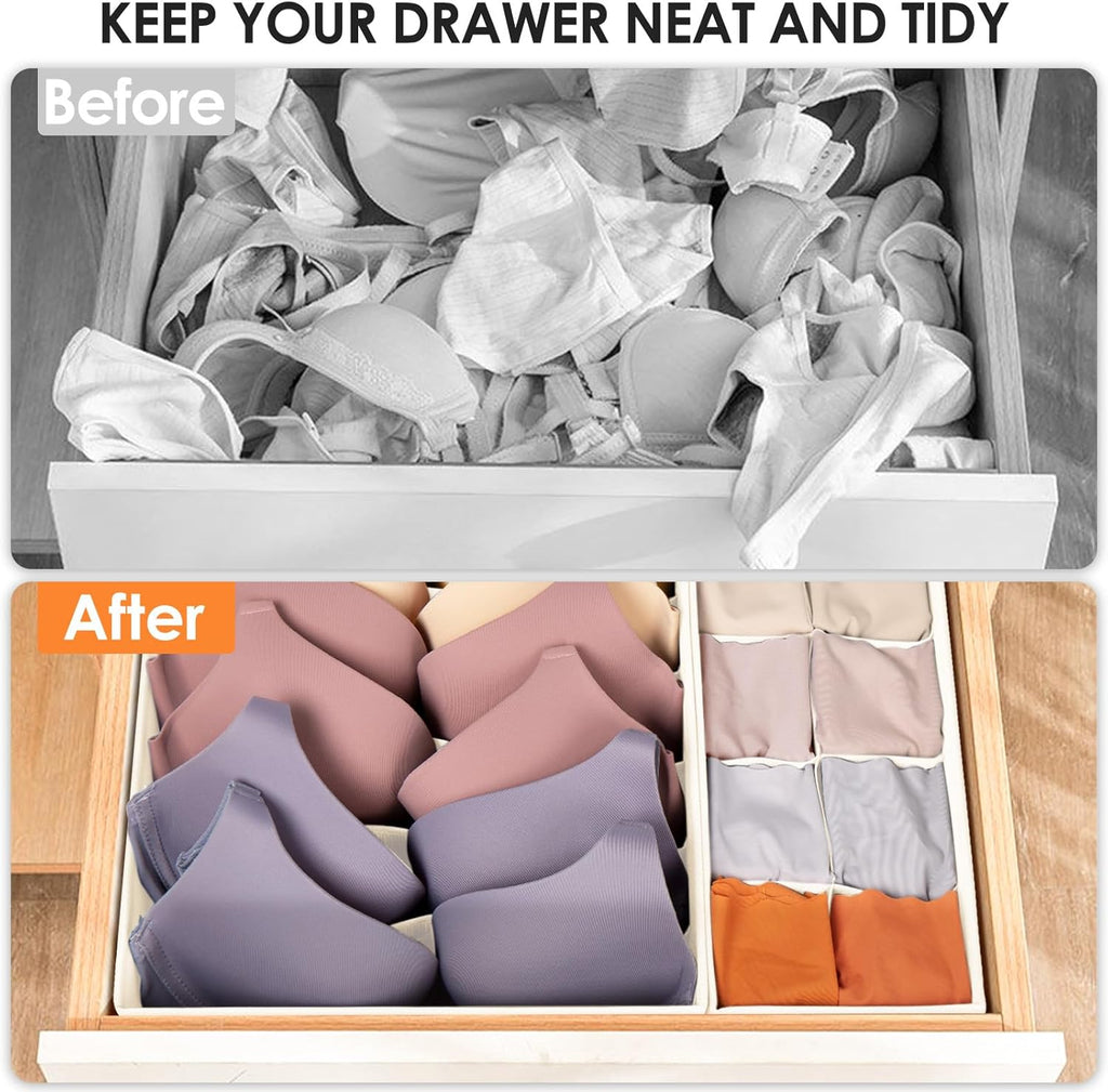 Criusia Drawer Organizer Clothes, 16 Pack Dresser Organizer Bins for Baby Clothes, Underwear Sock, Fabric Closet Organization and Storage Dividers for Nursery Bedroom (96 Compartments, Beige)