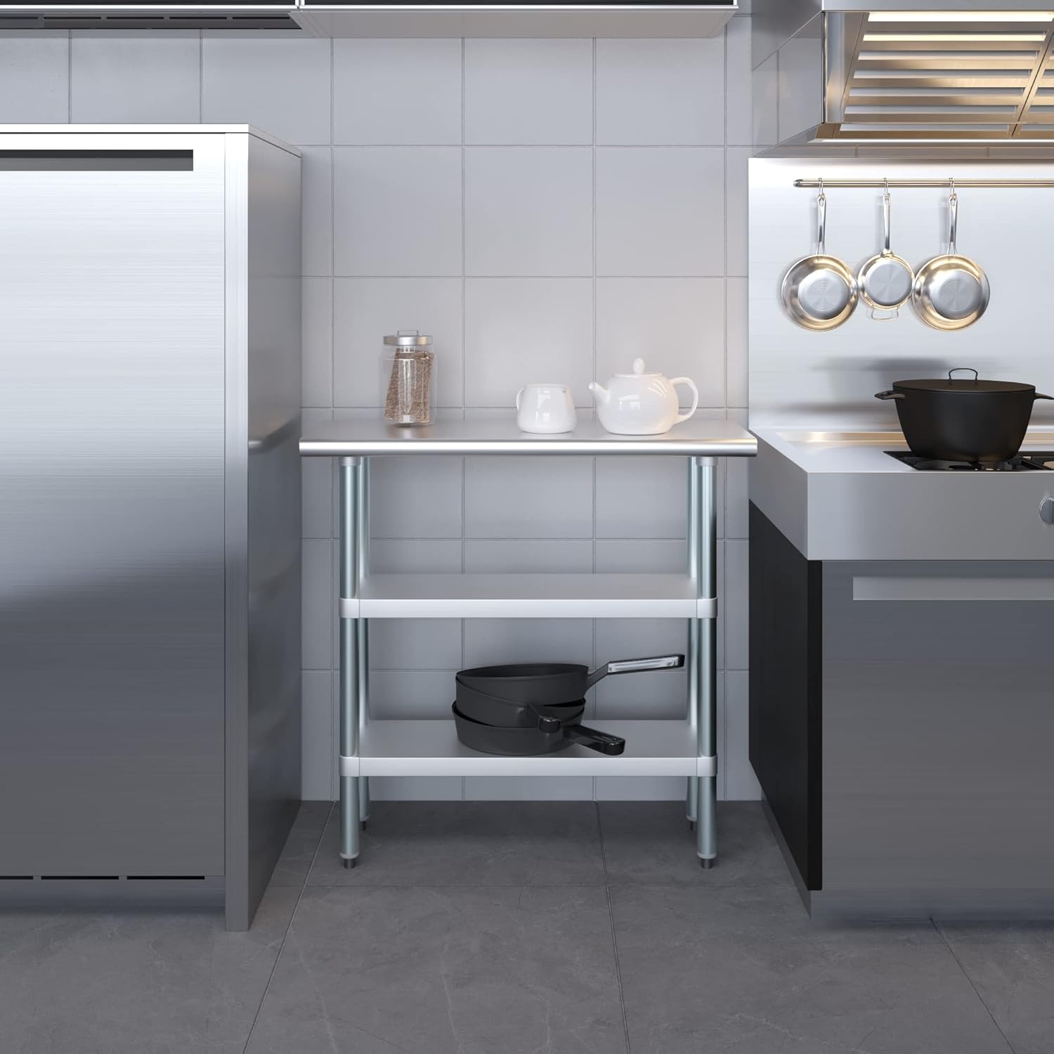 AmGood Stainless Steel Work Table with 2 Shelves | NSF | Metal Utility Table (36" Long x 14" Deep)