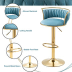 Velvet Swivel Bar Stools, Adjustable Counter Height Bar Chairs with Low Back & Footrest, Modern Gold Bar Stools for Kitchen Island, Bar Pub (Light Blue,Set of 2)
