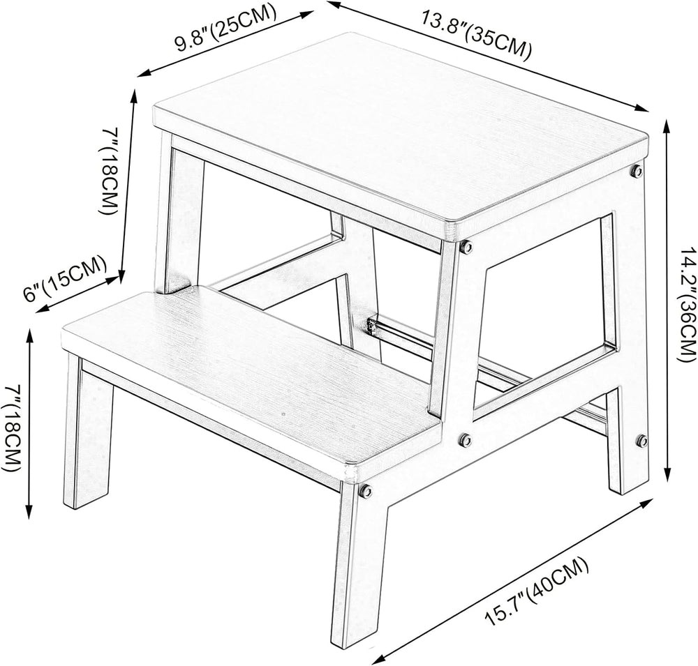 2 Step Wooden Step Stools for Adults Non-Slip, Sturdy Bed Steps for High Beds...