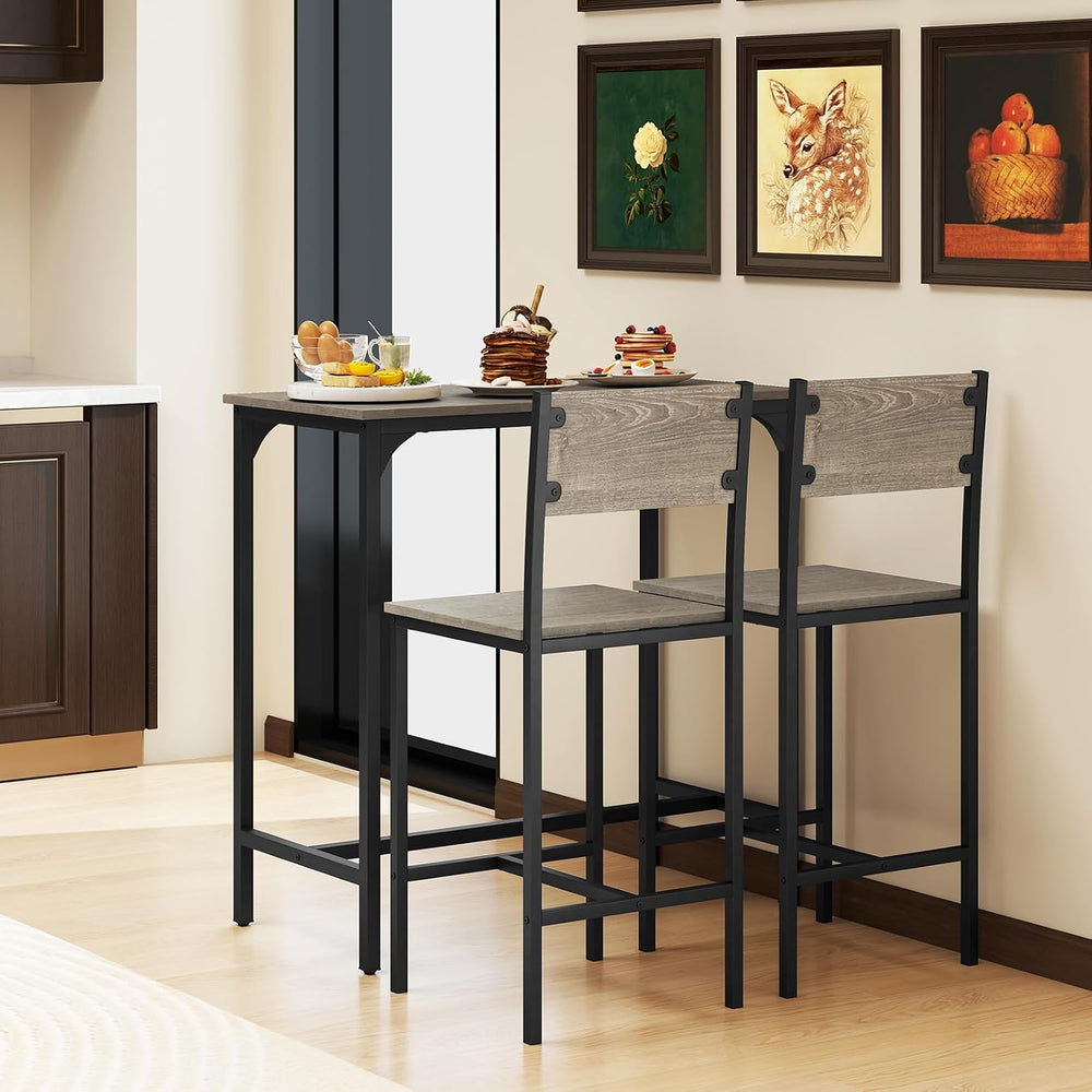 GOFLAME 3-Piece Bar Table Set, Counter Height Pub Table & 2 Barstools wit...