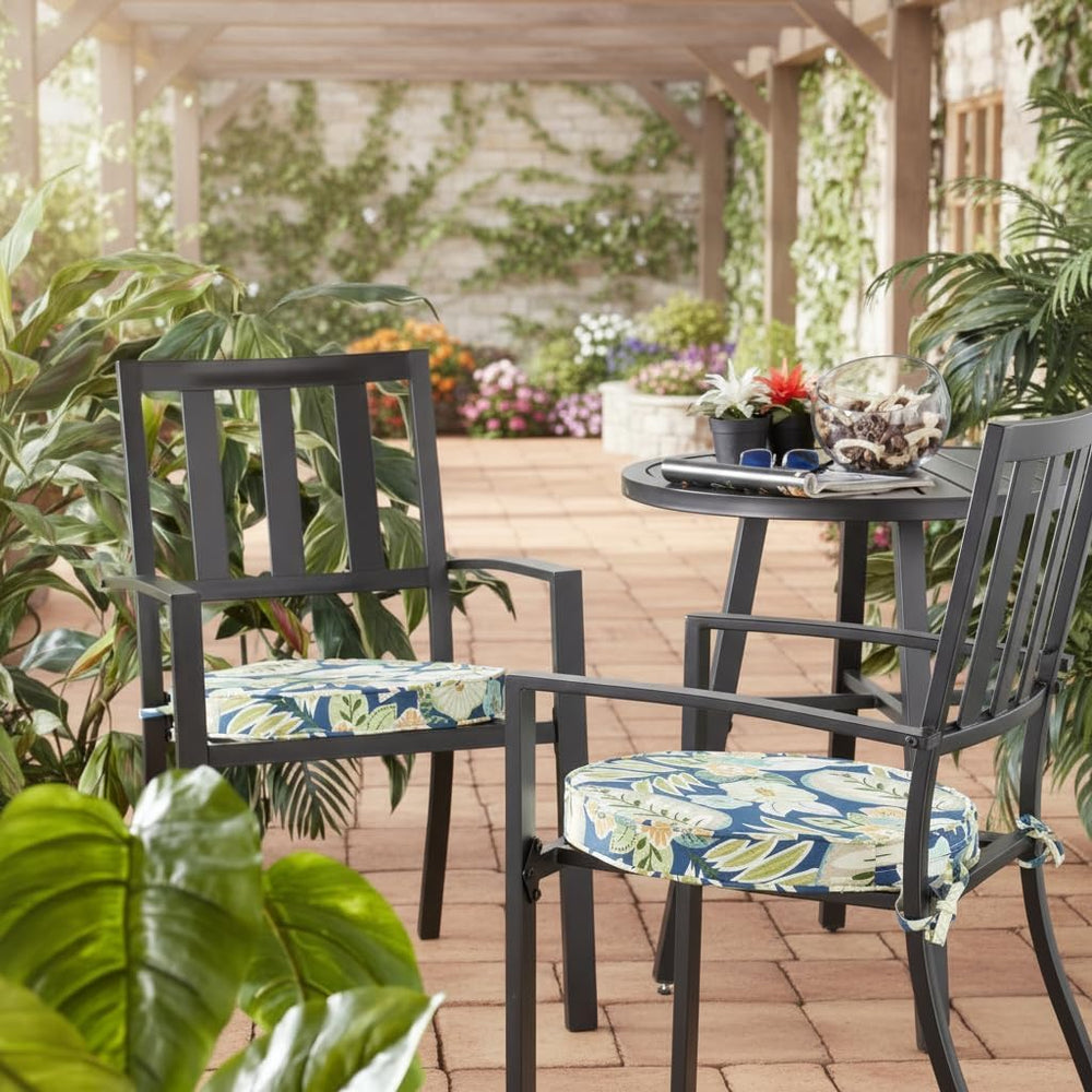 Set of 2 Outdoor 18 inch Round Patio Dining Chair Pads – Comfortable Fiber-Fi...