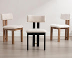 HNY Modern Farmhouse Linen Dining Chairs Set of 2, Beige Fabric Upholstered Dining Room Kitchen Chairs with Black Wood Frame & Curved-Back, Armless Accent Wood Chairs for Dining Living Room