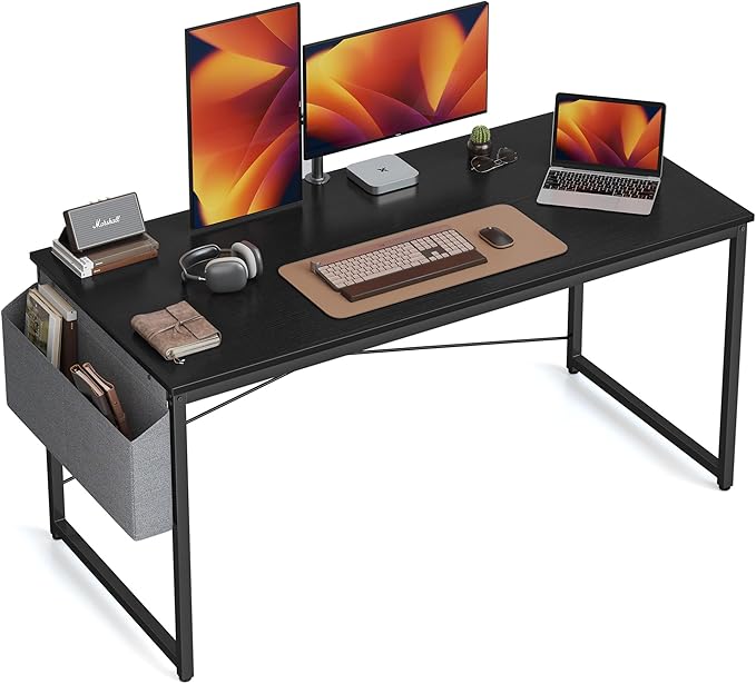 Cubiker Computer Desk 63 inch Home Office Writing Study Desk, Modern Simple Style Laptop Table with Storage Bag, Black