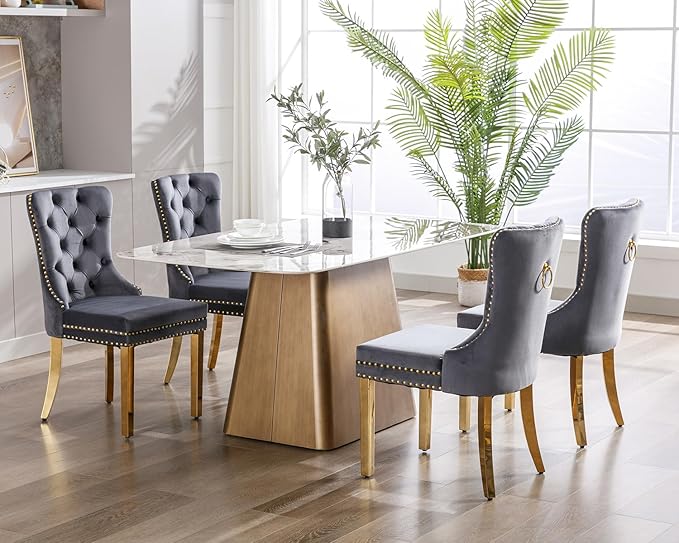 KCC Velvet Dining Chairs Set of 6, Upholstered High-end Tufted Dining Chair w...