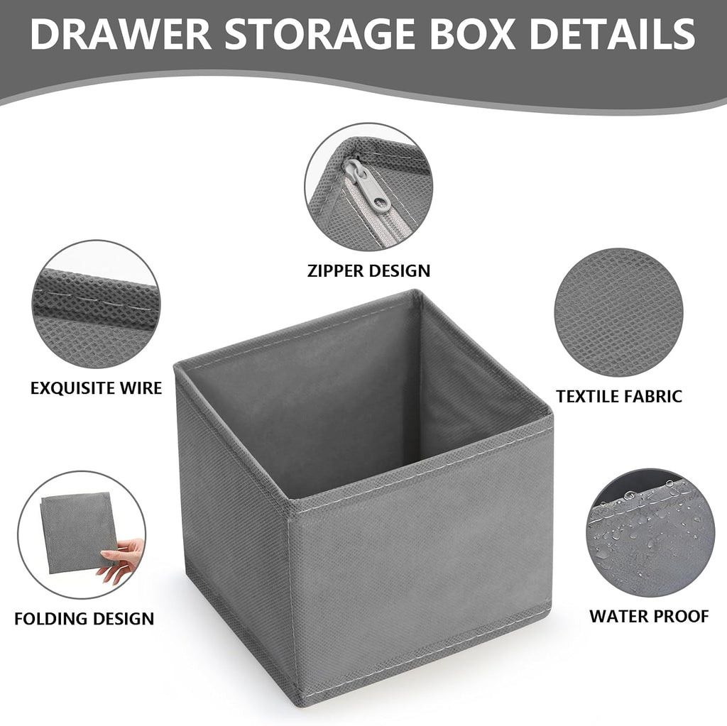3 Pcs Dresser Drawer Organizers, Collapsible Sock and Underwear Drawer Organizer for Clothes Underwear Socks Clothing Bra Storage Basket Bins(1 Large, 2 Small)(Grey)