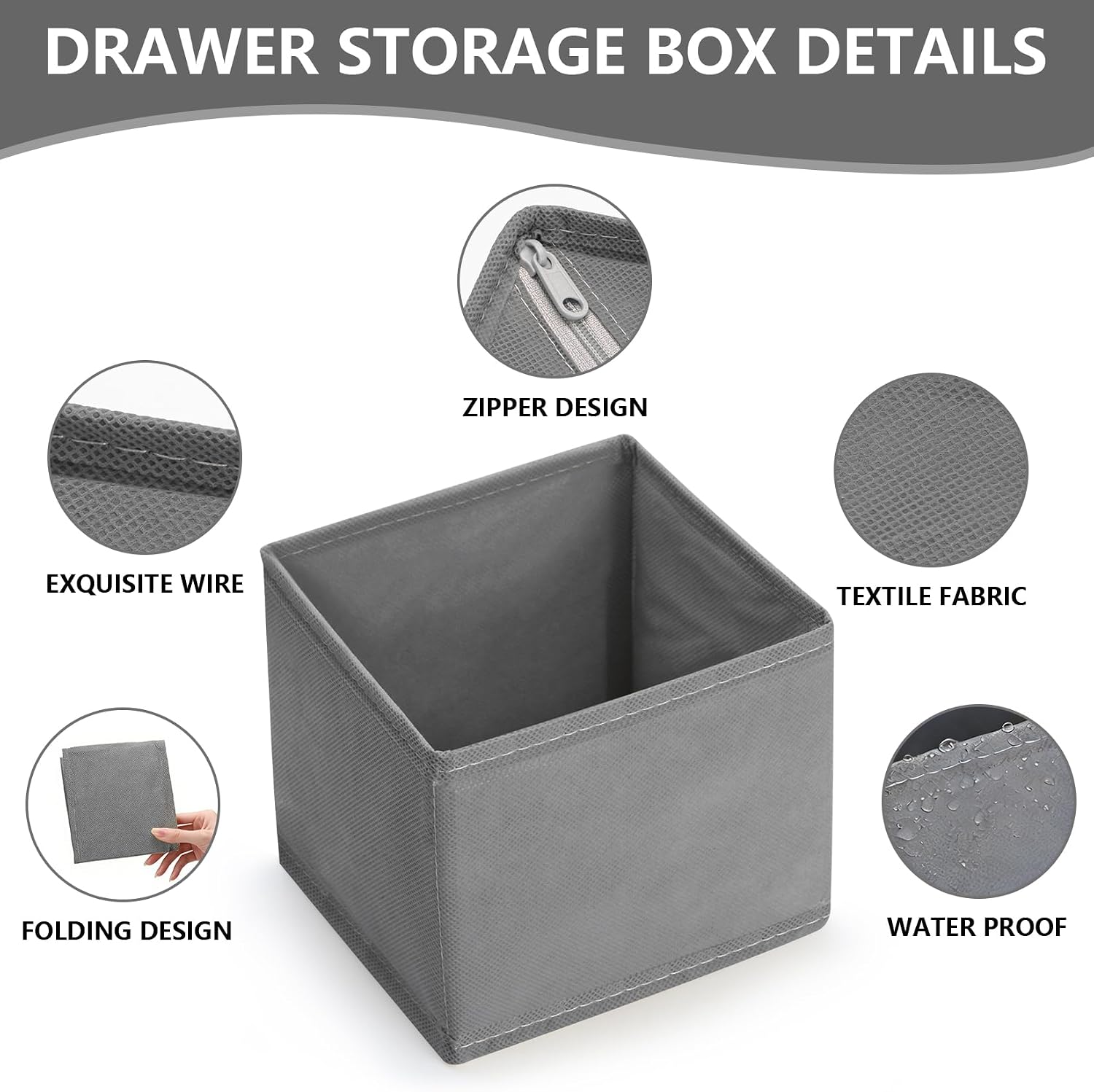 3 Pcs Dresser Drawer Organizers, Collapsible Sock and Underwear Drawer Organizer for Clothes Underwear Socks Clothing Bra Storage Basket Bins(1 Large, 2 Small)(Grey)