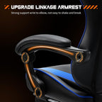 Sweetcrispy Video Game Desk Chair - Ergonomic Computer with Footrest and Comfy Lumbar Support, PU Leather Recliner with Headrest, Fixed Up Armrest, Height Adjustable with 360° Swivel, for Adults, Blue