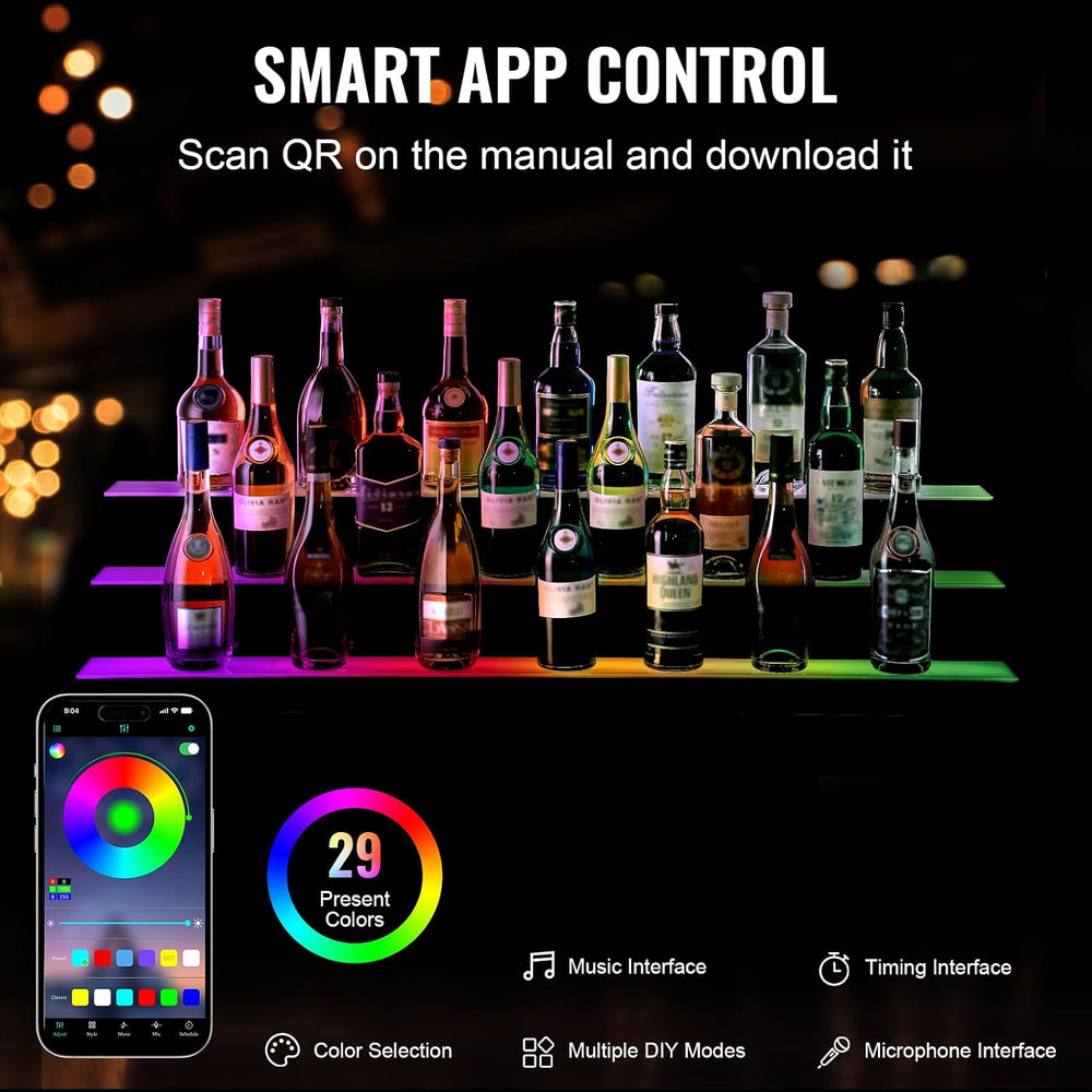 Happybuy LED Lighted Liquor Bottle Display,3 Tiers 48 Inch Commercial Illumin...