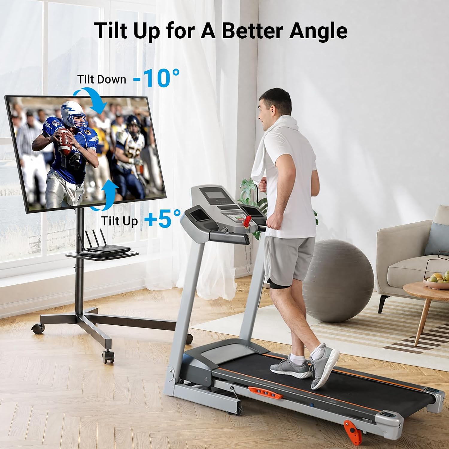 PERLESMITH Rolling TV Stand for 26-65 Inch TVs up to 88 lbs, Mobile Outdoor TV Stand with Shelf & Large Base, Tilt TV Stand with Wheels, Portable TV Cart for Bedroom, Max VESA 400x400mm, PSTVMC06B-B