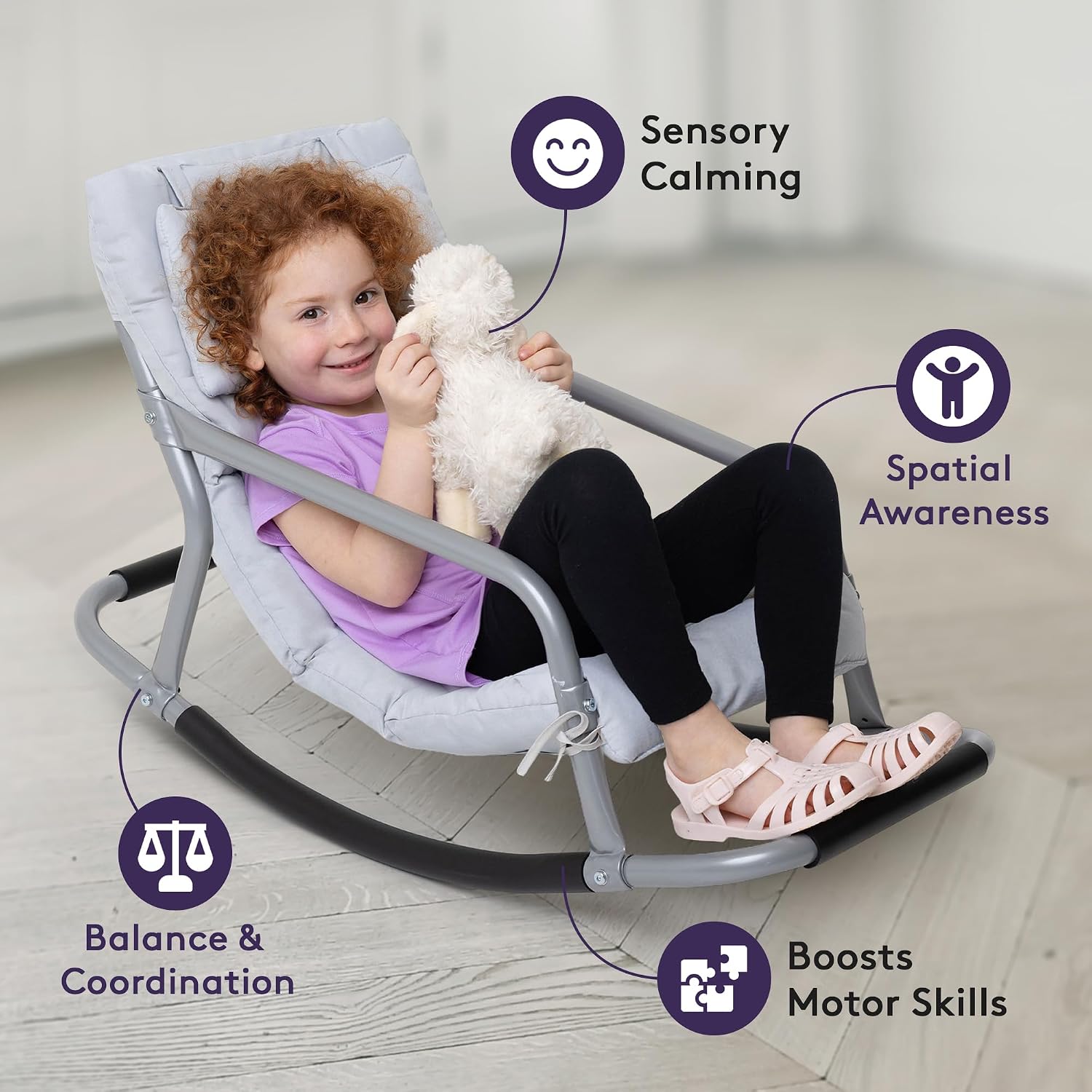Special Supplies Sensory Rocking Chair for Kids - Comfortable Kids Rocker- Versatile Floor Chair with Soft Fabric and Stability for Playroom, Bedroom, or Nursery (Ages 3+) (Grey)