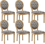 French Country Dining Chairs Set of 6,Farmhouse Upholstered Dining Room Chairs with Tufted Round Back&Solid Leg,Velvet Kitchen Side Chairs for Kitchen/Bedroom/Dining Room,Gray