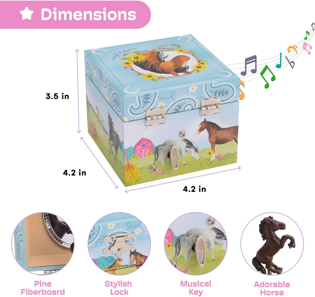 Jewelkeeper Girl's Musical Jewelry Storage Box Pullout Drawer, Horse and Barn Design, Home on the Range Tune