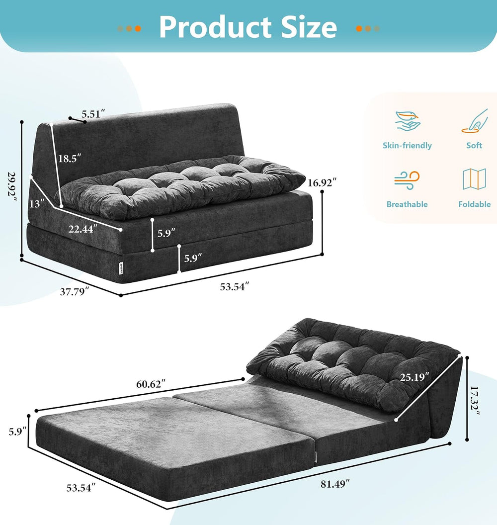 Hobestluk Adult Folding Futon Sofa Bed,Loveseat Floor Lounger,Graphite